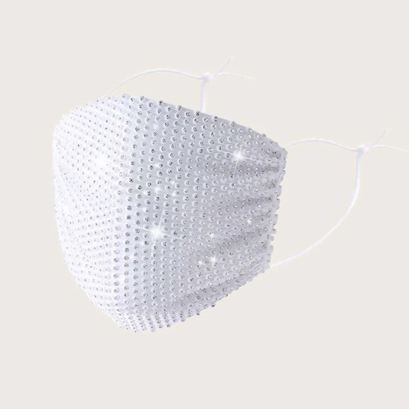 Rhinestone Bling Super Cute White Face Mask Cover - Picture 1 of 5